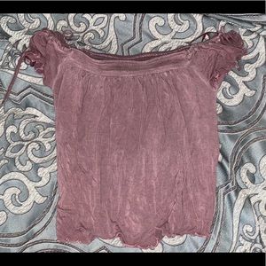 purple off the shoulder shirt